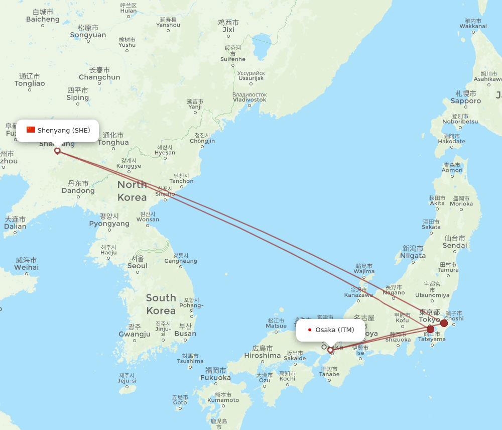 ITM to SHE flights and routes map