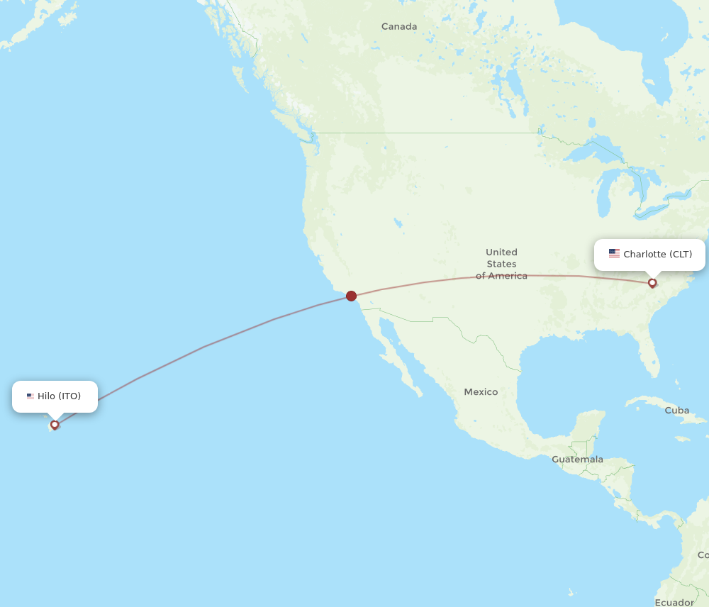 All flight routes from Hilo to Charlotte, ITO to CLT - Flight Routes