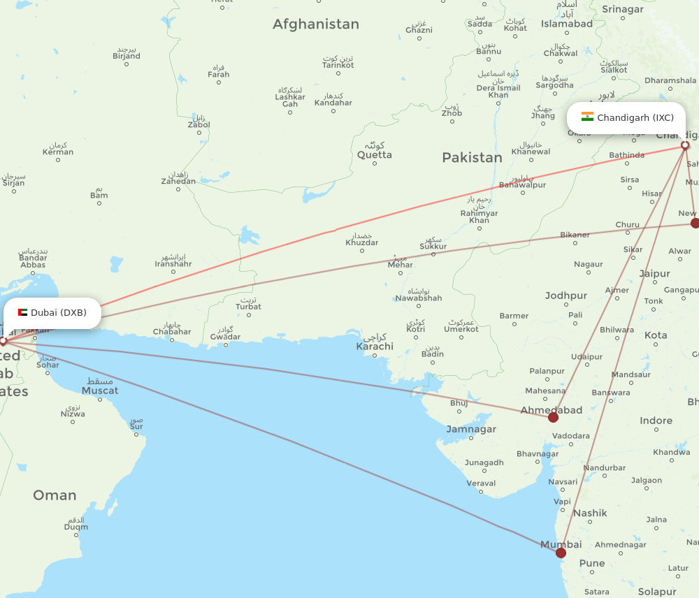 All Flight Routes From Chandigarh To Dubai, IXC To DXB - Flight Routes