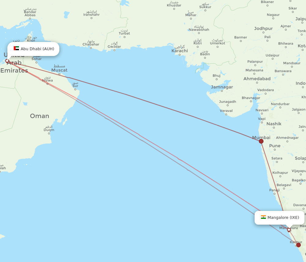 IXE to AUH flights and routes map
