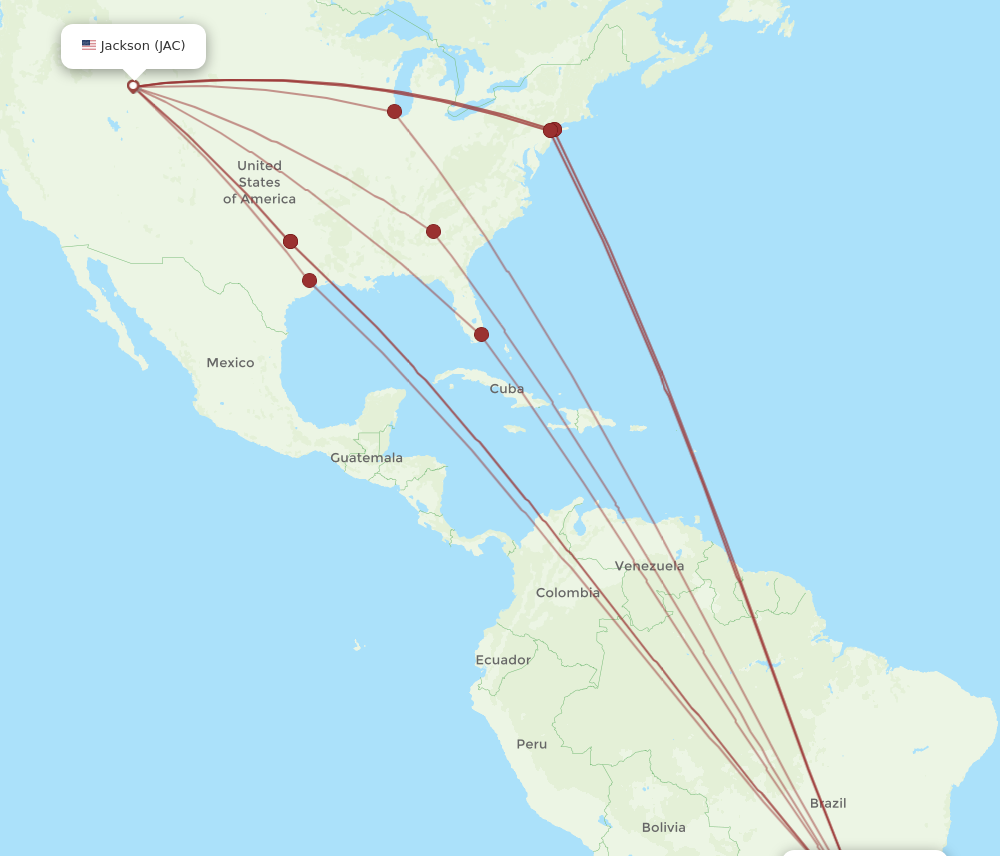 All flight routes from Jackson to Sao Paulo, JAC to GRU - Flight Routes