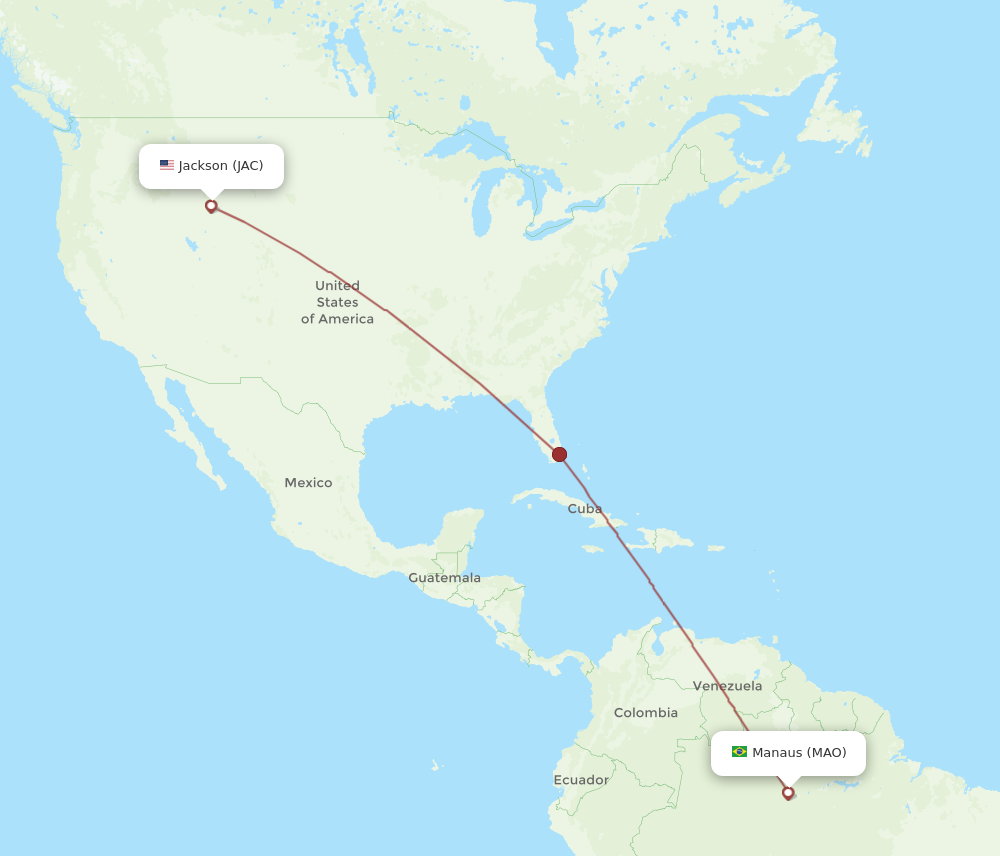 All flight routes from Jackson to Manaus, JAC to MAO - Flight Routes