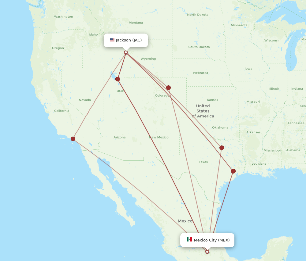 All Flight Routes From Jackson To Mexico City, Jac To Mex - Flight Routes