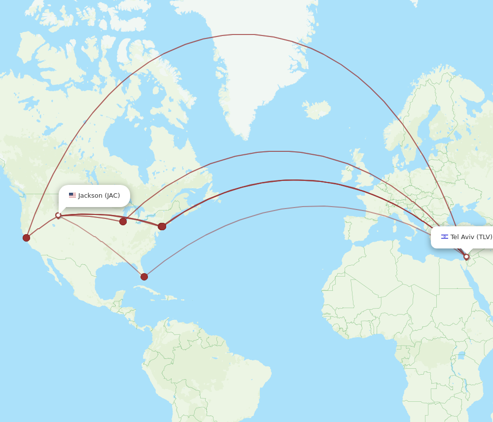 All flight routes from Jackson to Tel Aviv-Yafo, JAC to TLV - Flight Routes