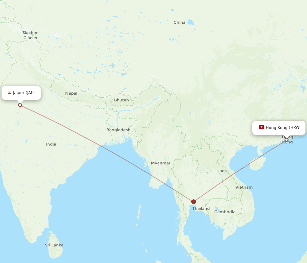 All flight routes from Jaipur to Hong Kong, JAI to HKG - Flight Routes