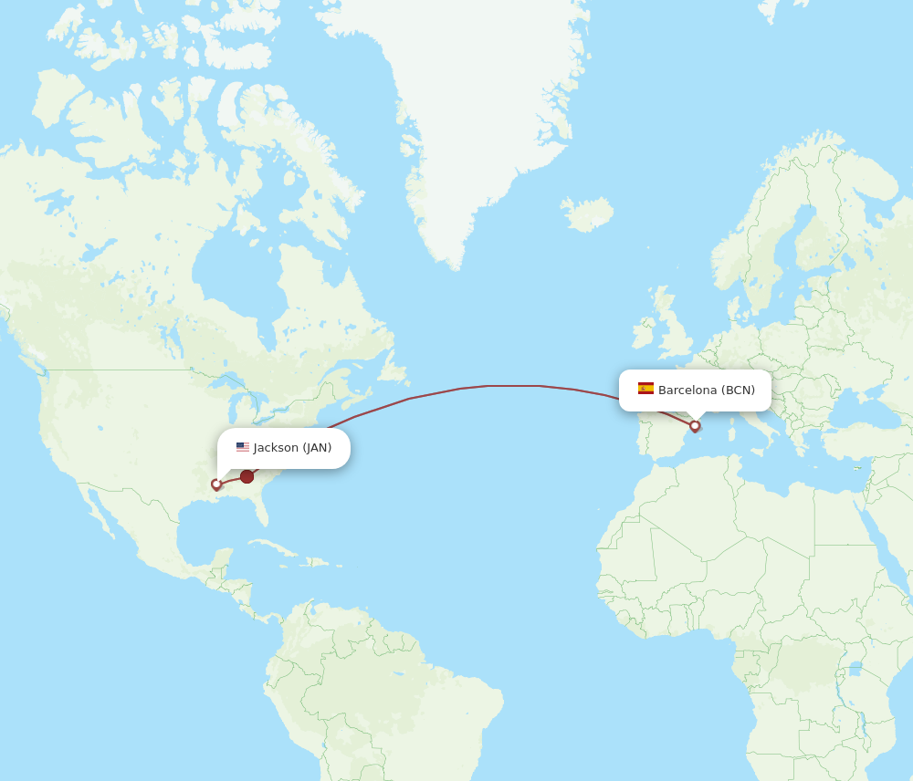 Flights from Jackson to Barcelona, JAN to BCN - Flight Routes