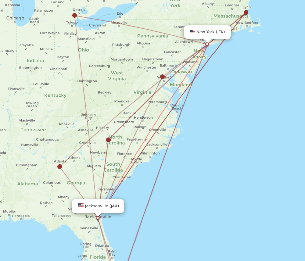 Flights from Jacksonville to New York JAX to JFK Flight Routes