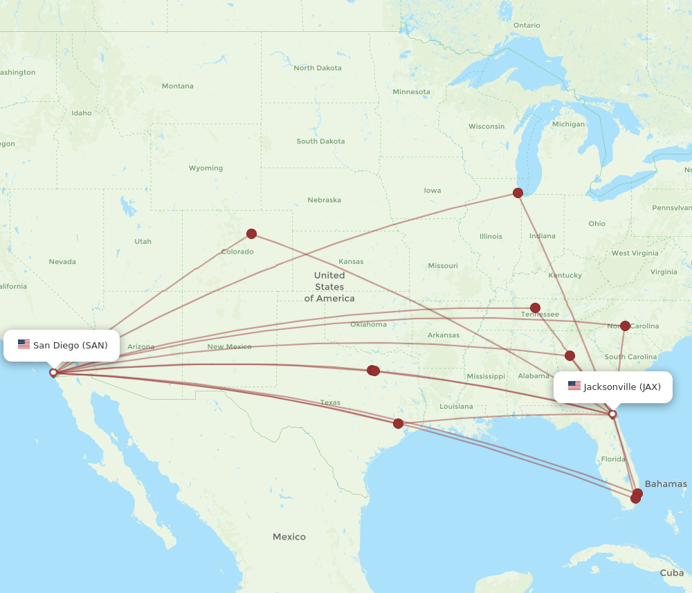 Flights from Jacksonville to San Diego JAX to SAN Flight Routes