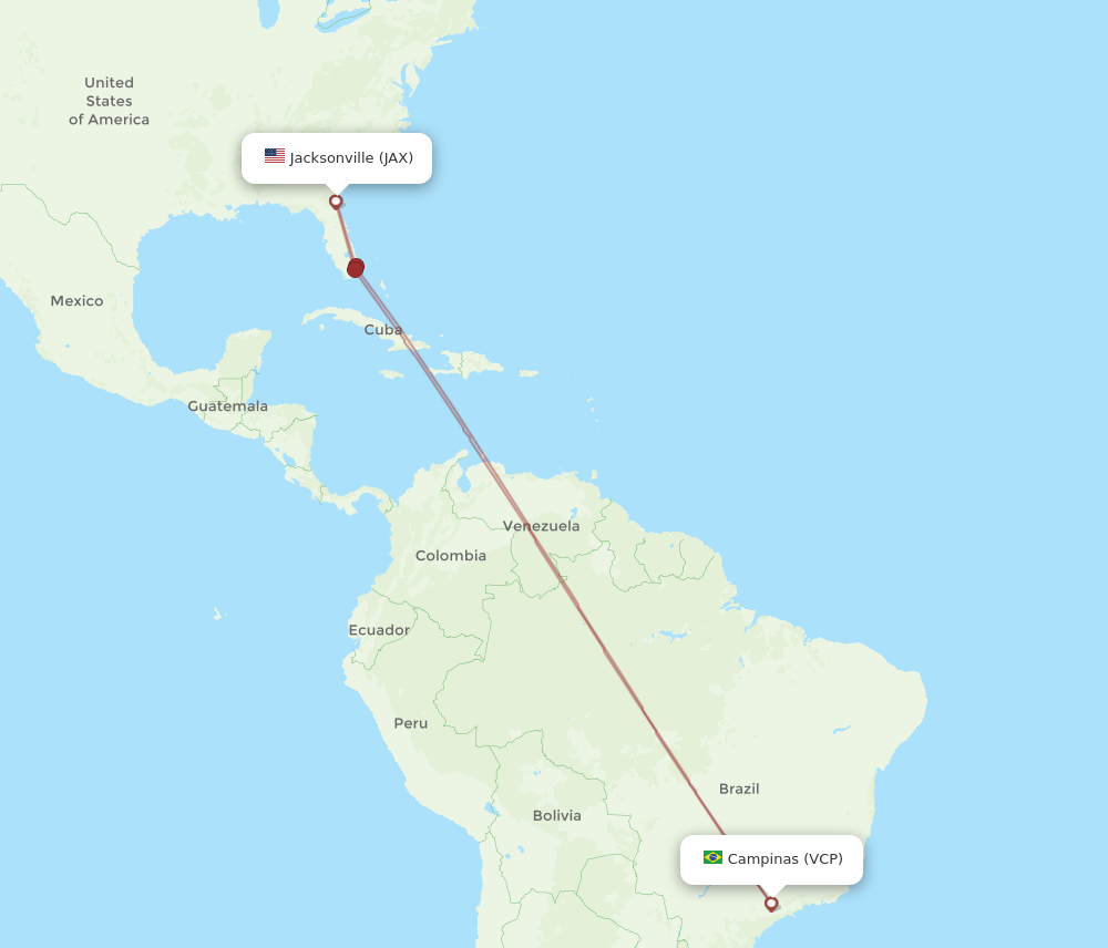 Flights from Jacksonville to Campinas JAX to VCP Flight Routes