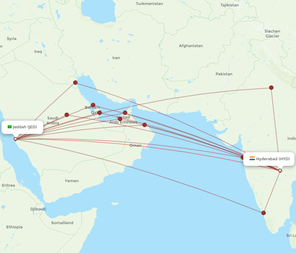 All Flight Routes From Jeddah To Hyderabad Jed To Hyd Flight Routes 0250