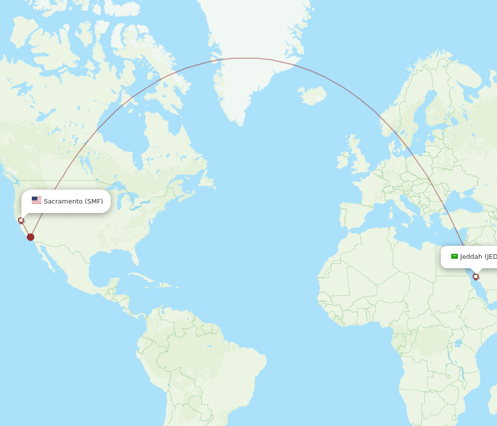 Flights from Jeddah to Sacramento JED to SMF Flight Routes