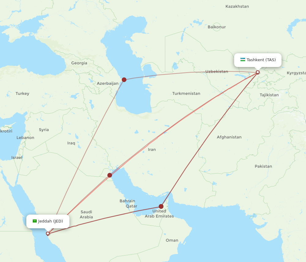 All Flight Routes From Jeddah To Tashkent, JED To TAS - Flight Routes