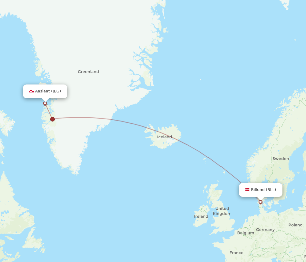 Flights from Aasiaat to Billund JEG to BLL Flight Routes