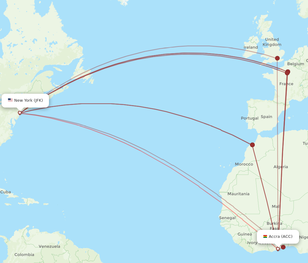 Flights from New York to Accra JFK to ACC Flight Routes