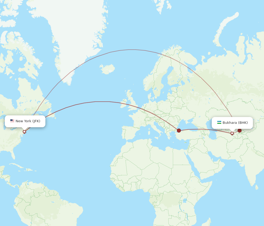 All Flight Routes From New York To Bukhara, JFK To BHK - Flight Routes