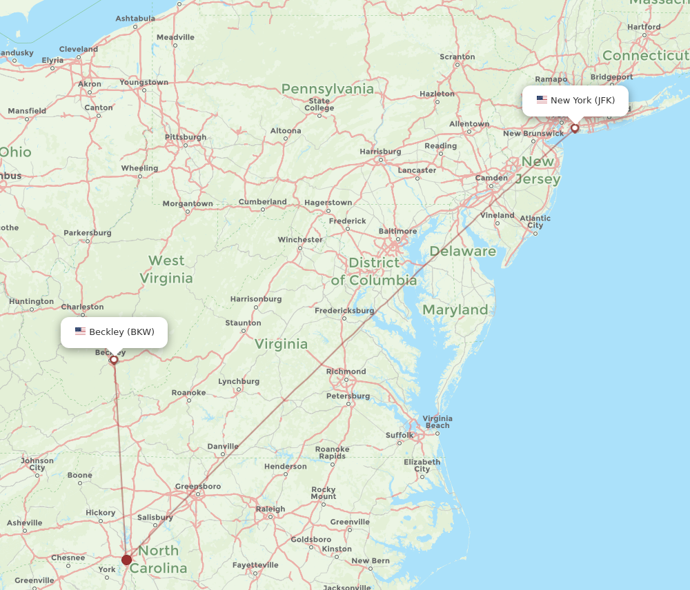 Flights from New York to Beckley JFK to BKW Flight Routes