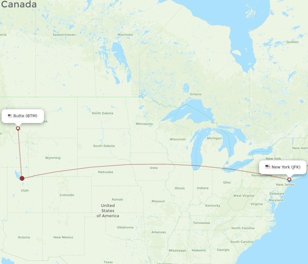 Flights from New York to Butte JFK to BTM Flight Routes