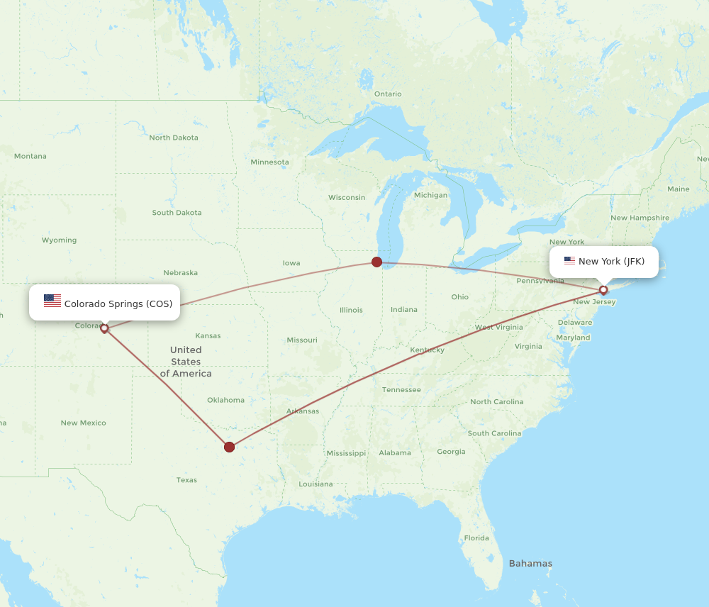 Flights from New York to Colorado Springs JFK to COS Flight Routes