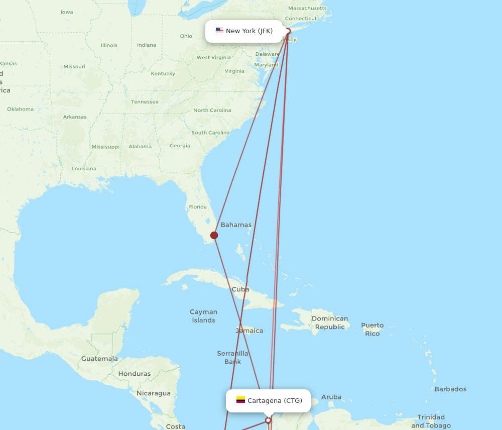 Flights from New York to Cartagena JFK to CTG Flight Routes