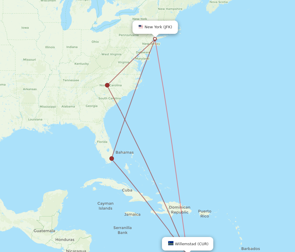 Flights from New York to Curacao JFK to CUR Flight Routes