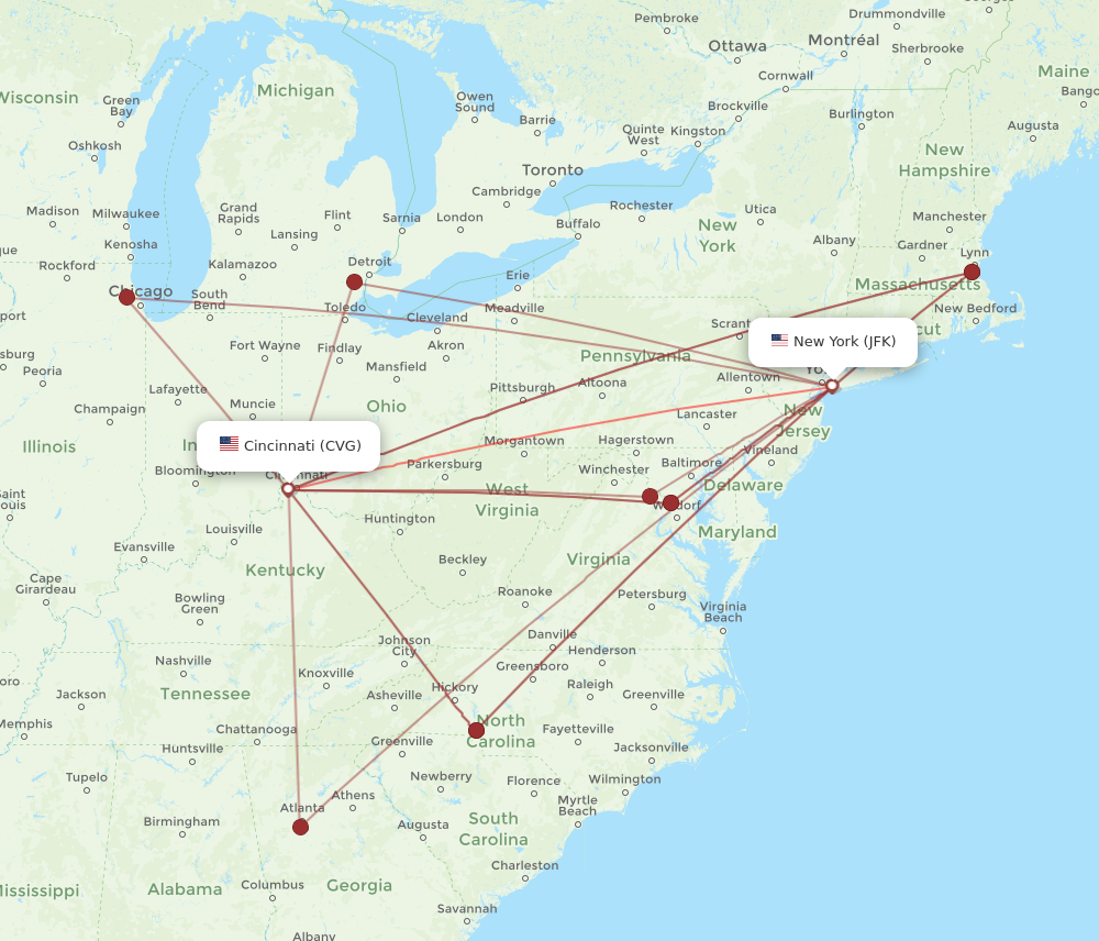 Flights from New York to Cincinnati JFK to CVG Flight Routes