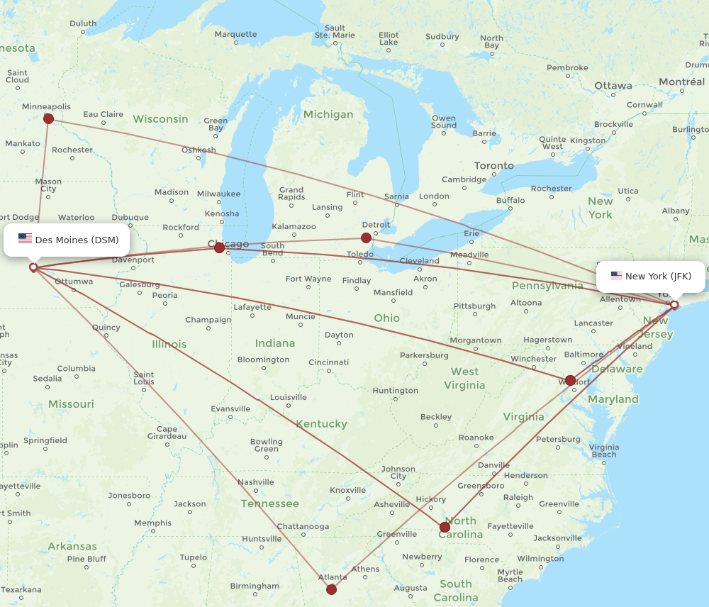 Flights from New York to Des Moines JFK to DSM Flight Routes