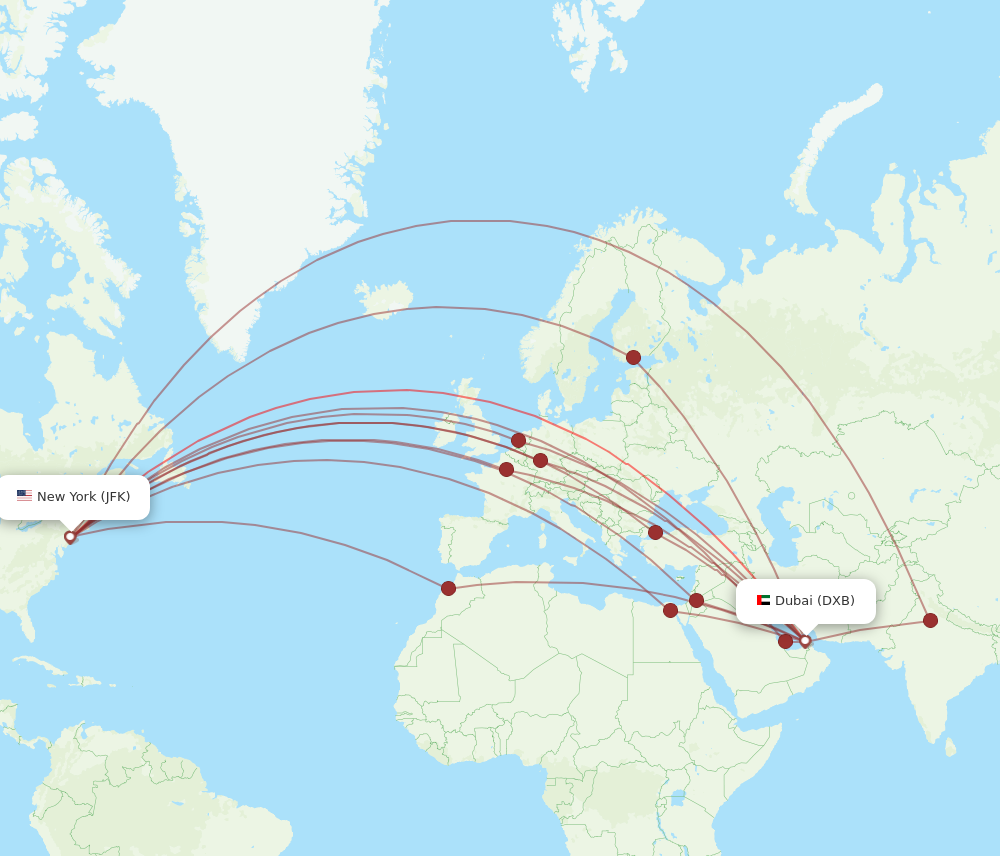 Flights from New York to Dubai JFK to DXB Flight Routes