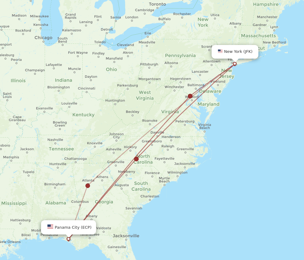 Flights from New York to Panama City JFK to ECP Flight Routes