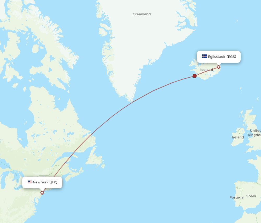 Flights from New York to Egilsstadir JFK to EGS Flight Routes