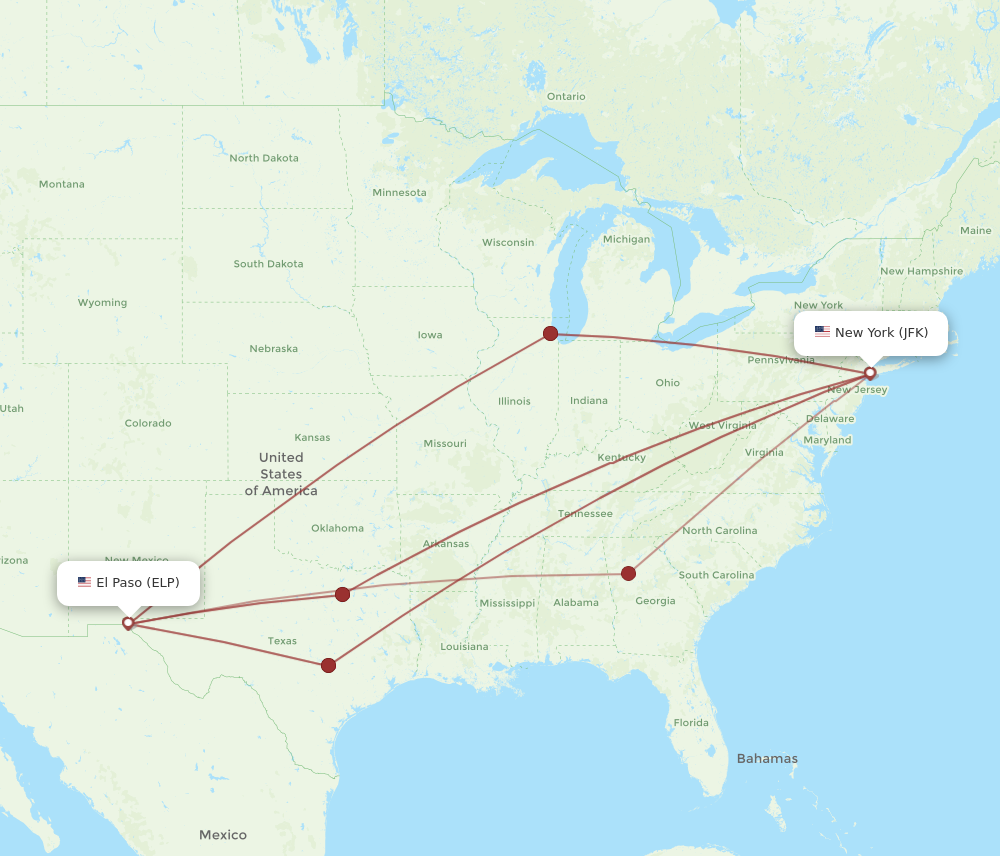 Flights from New York to El Paso JFK to ELP Flight Routes