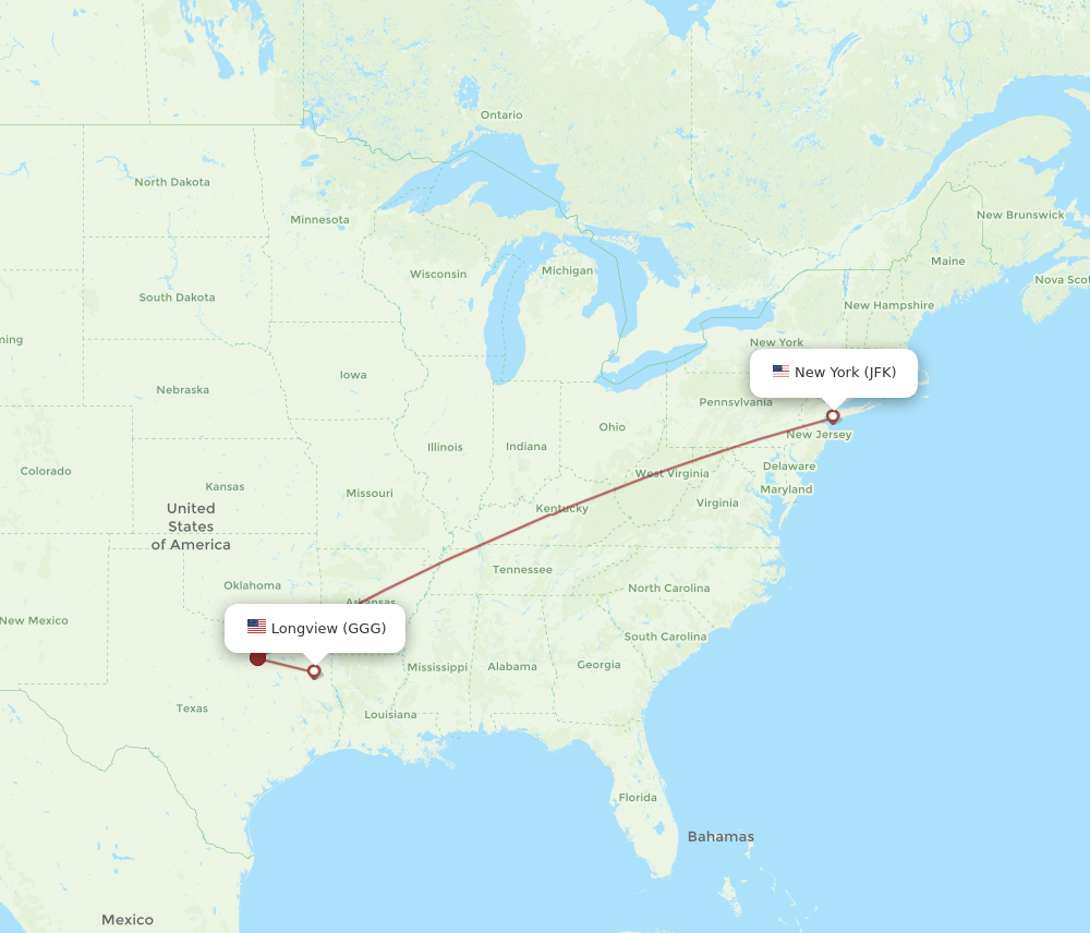 Flights from New York to Longview JFK to GGG Flight Routes