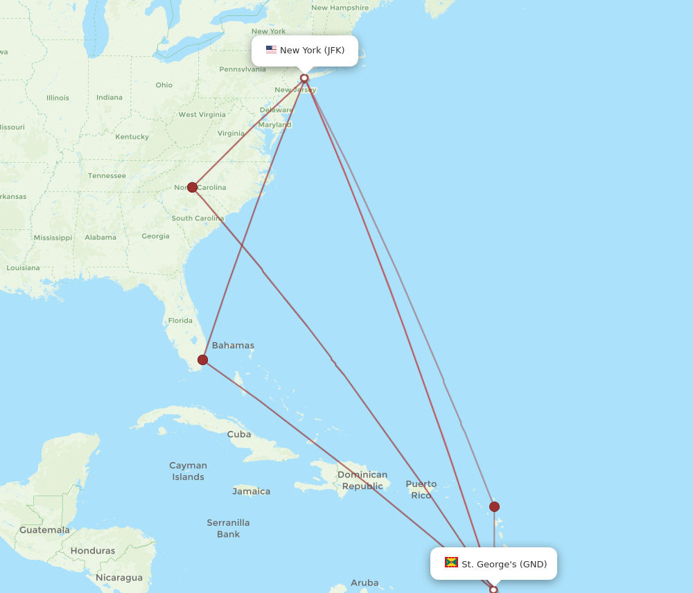 Flights from New York to St. George s JFK to GND Flight Routes