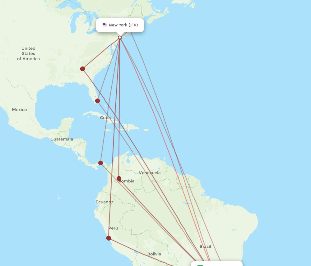 Flights from New York to Sao Paulo JFK to GRU Flight Routes