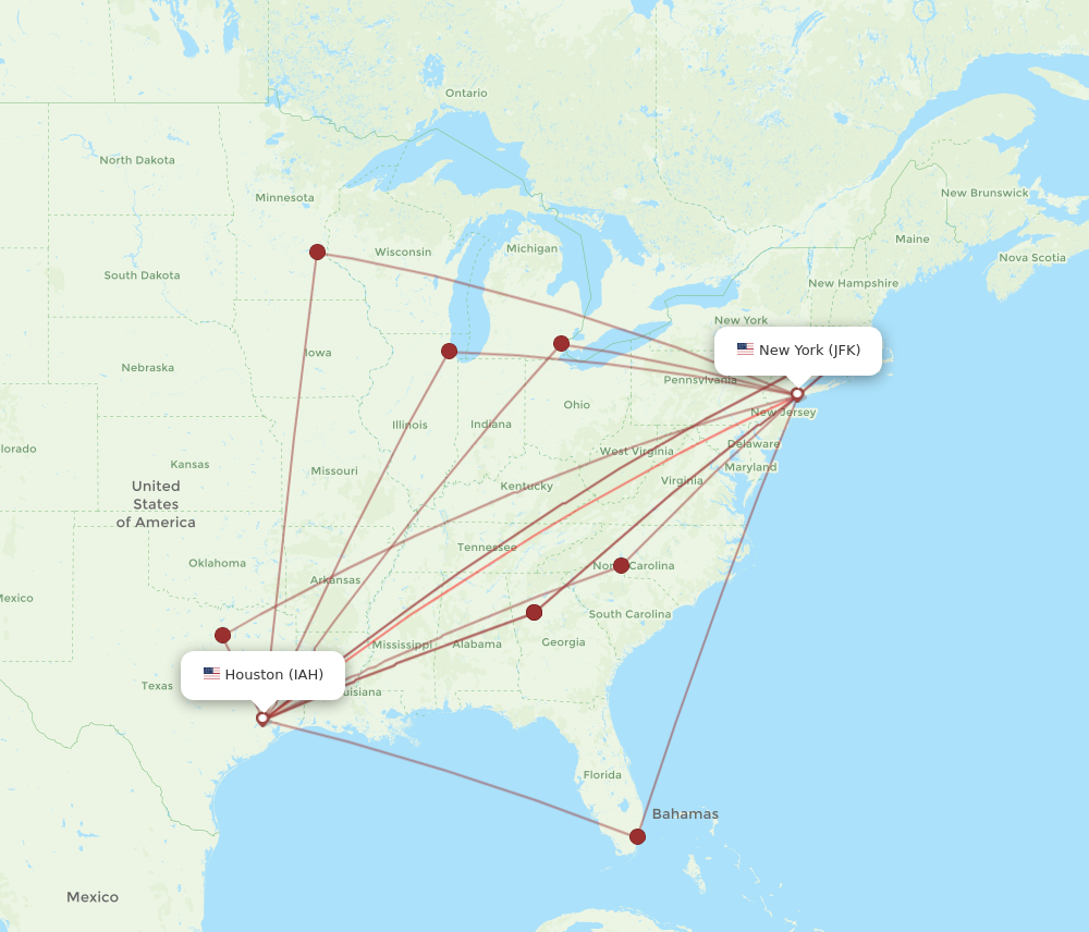 Flights from New York to Houston JFK to IAH Flight Routes