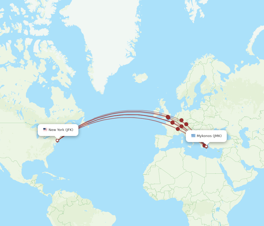 Flights from New York to Mykonos JFK to JMK Flight Routes