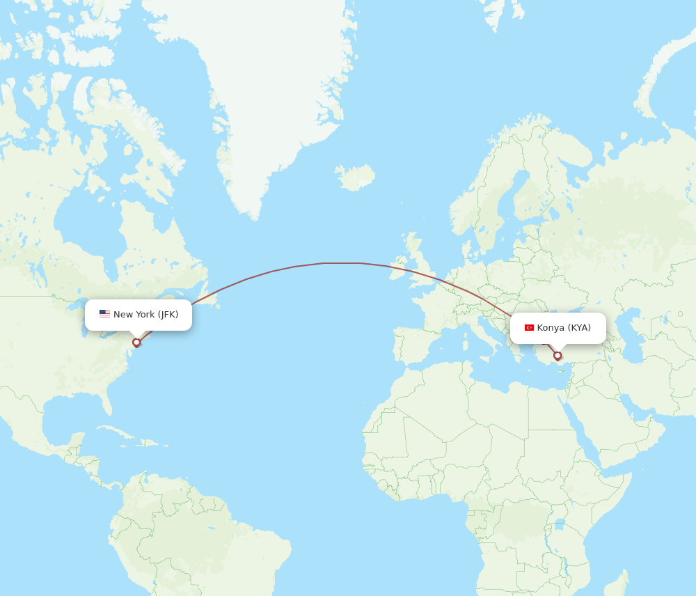 Flights from New York to Konya JFK to KYA Flight Routes