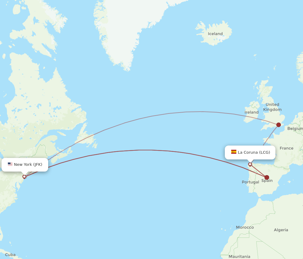 All Flight Routes From New York To La Coruna Jfk To Lcg Flight Routes