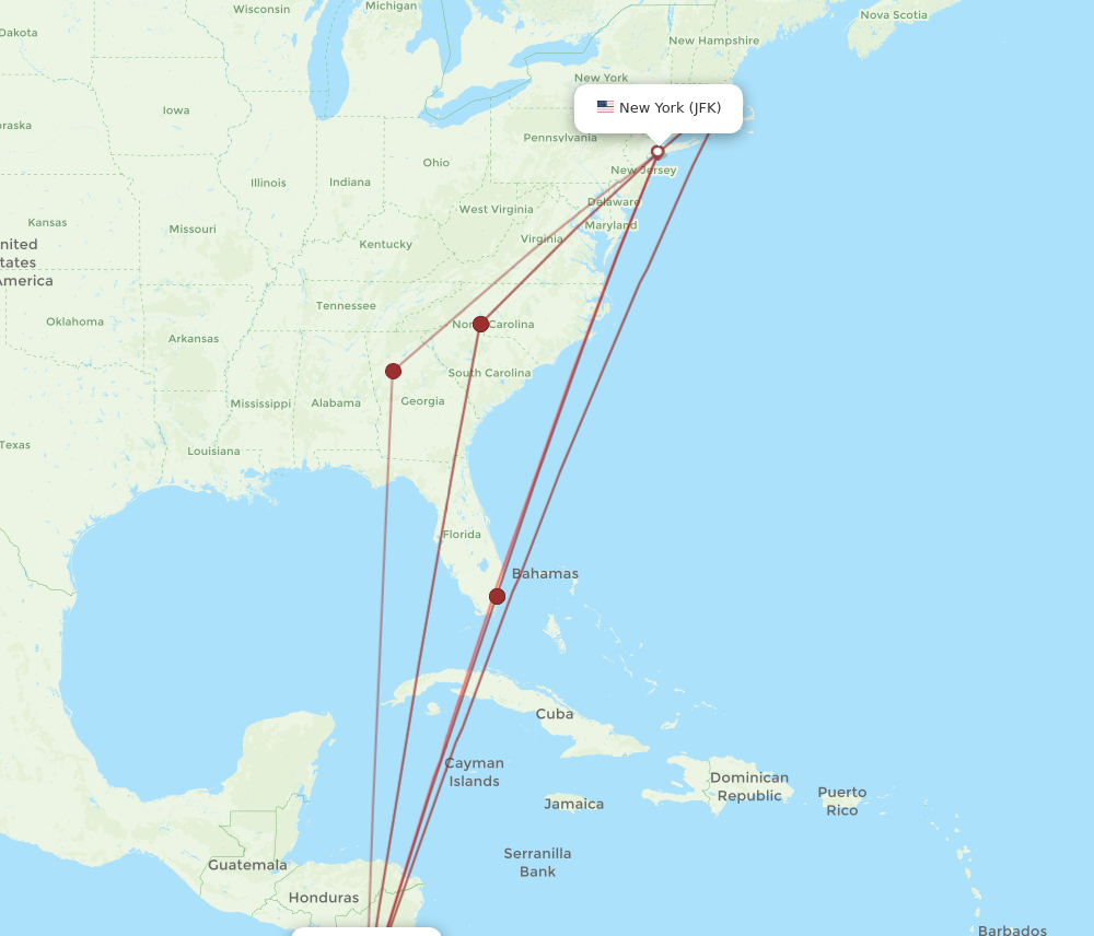 Flights from New York to Guanacaste JFK to LIR Flight Routes