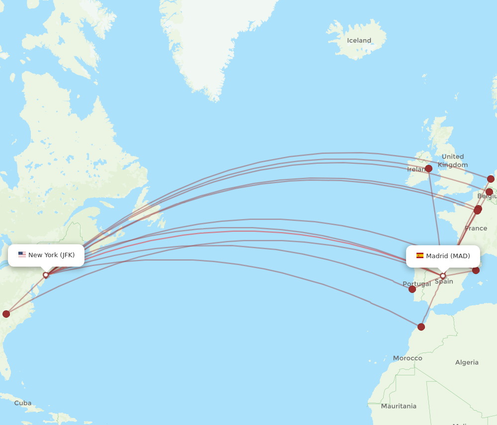 Flights from New York to Madrid JFK to MAD Flight Routes