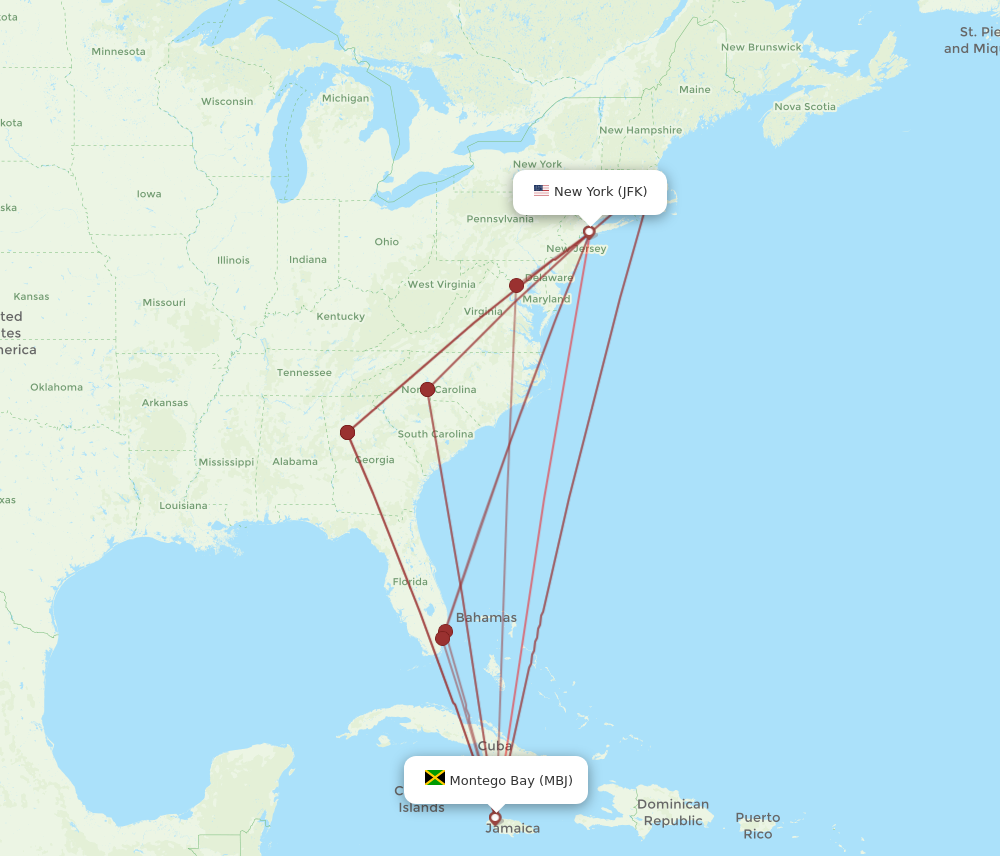 Flights from New York to Montego Bay JFK to MBJ Flight Routes