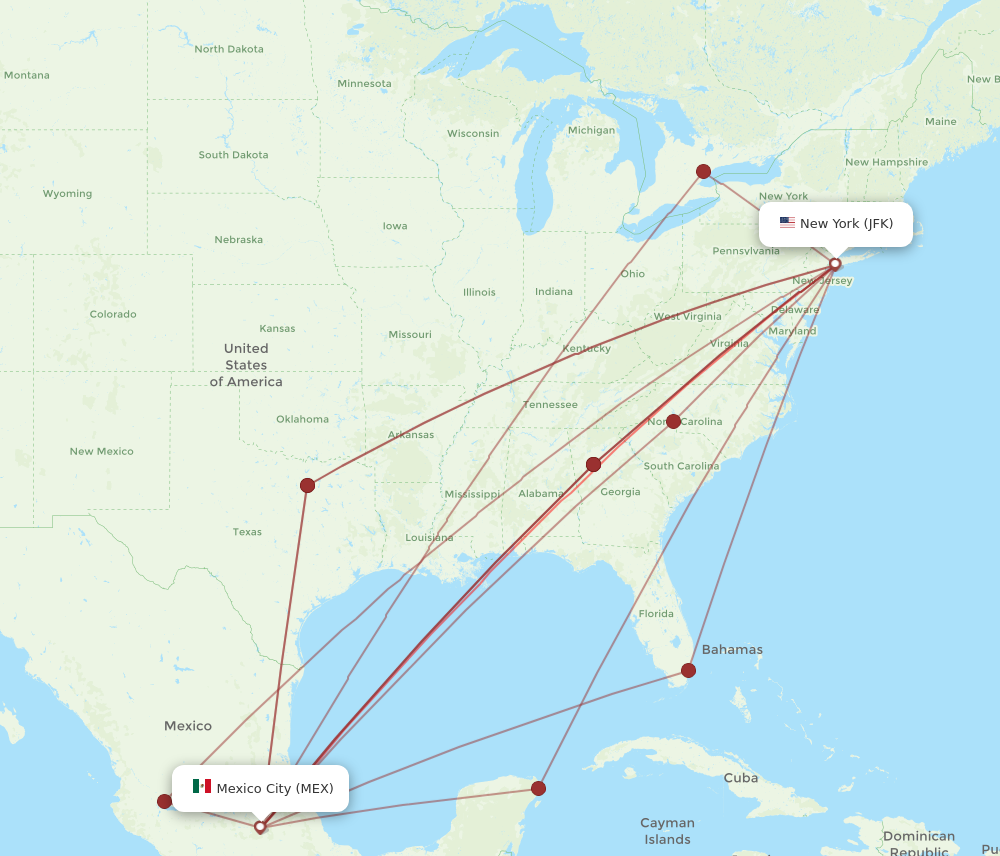 Flights from New York to Mexico City JFK to MEX Flight Routes