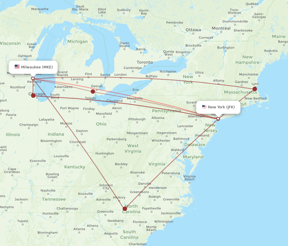 Flights from New York to Milwaukee JFK to MKE Flight Routes