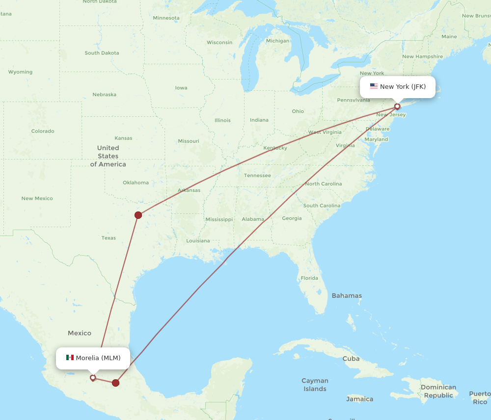 Flights from New York to Morelia, JFK to MLM - Flight Routes