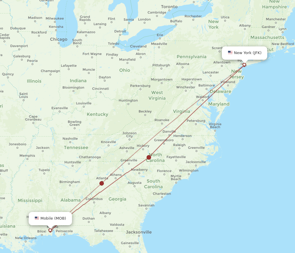 Flights from New York to Mobile JFK to MOB Flight Routes