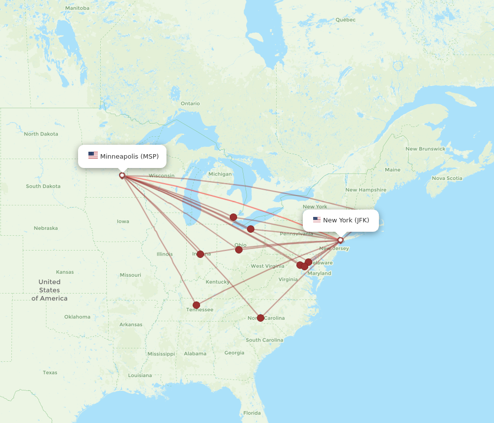 Flights from New York to Minneapolis JFK to MSP Flight Routes