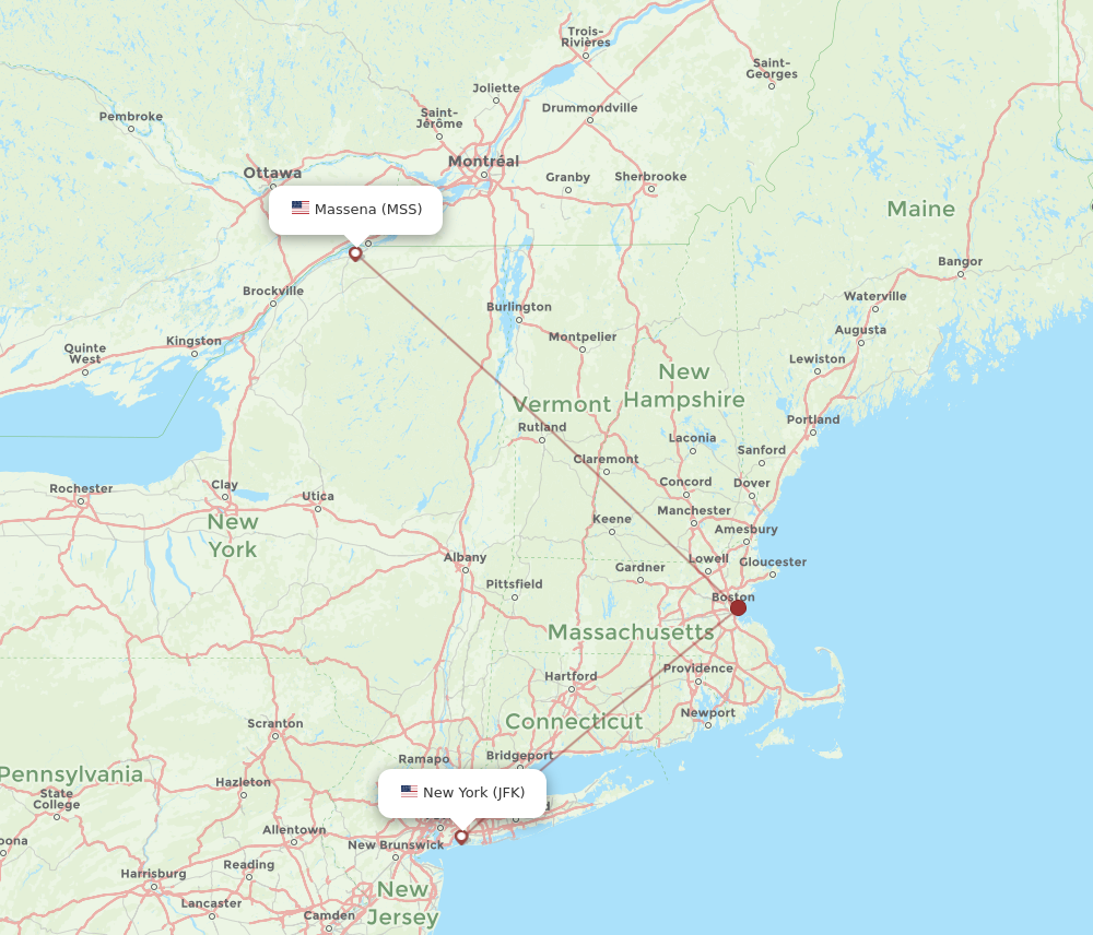 Flights from New York to Massena JFK to MSS Flight Routes