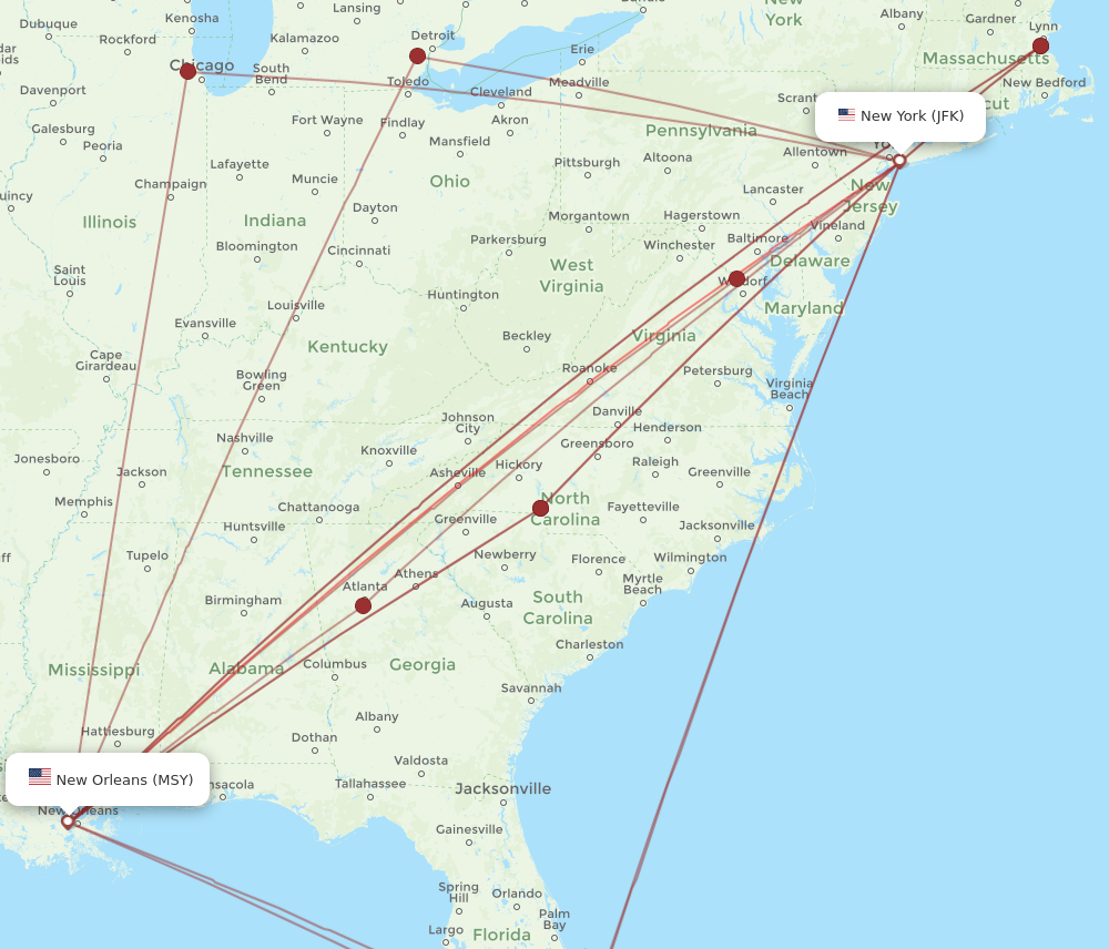 Flights from New York to New Orleans JFK to MSY Flight Routes