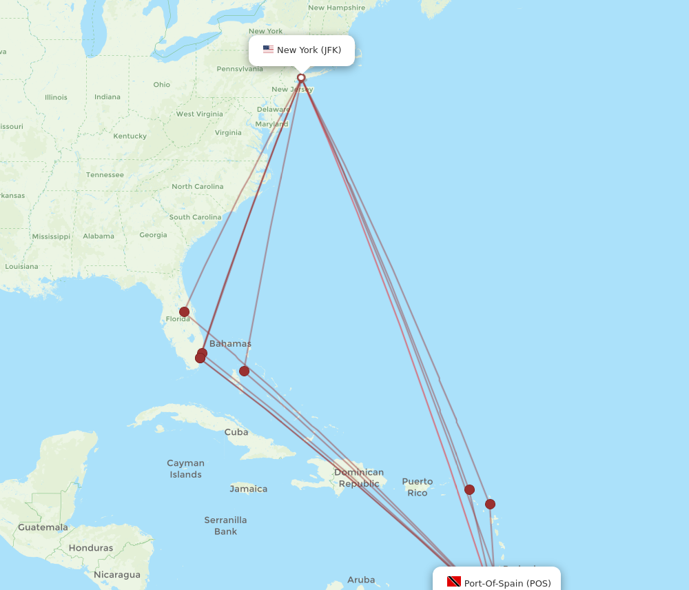 Flights from New York to Port Of Spain JFK to POS Flight Routes