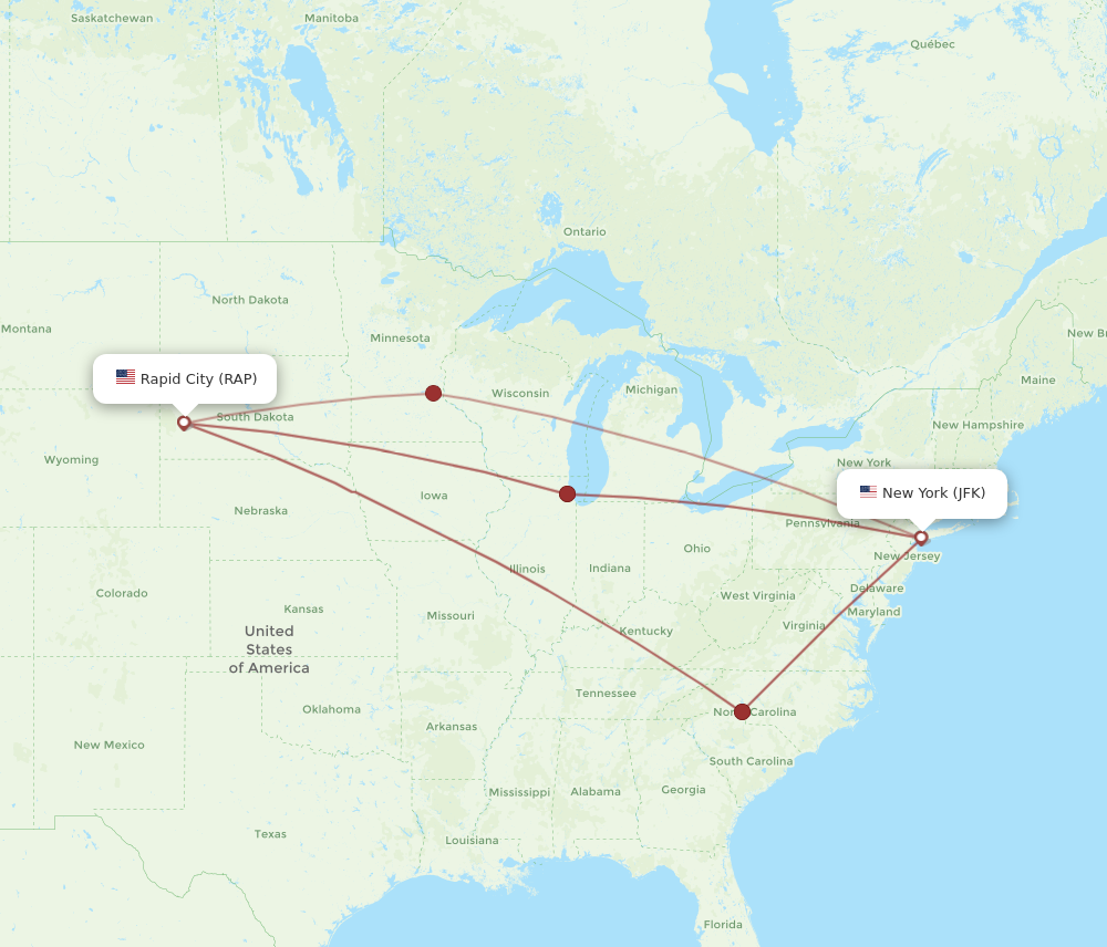 All Flight Routes From New York To Rapid City JFK To RAP Flight Routes   JFK RAP 