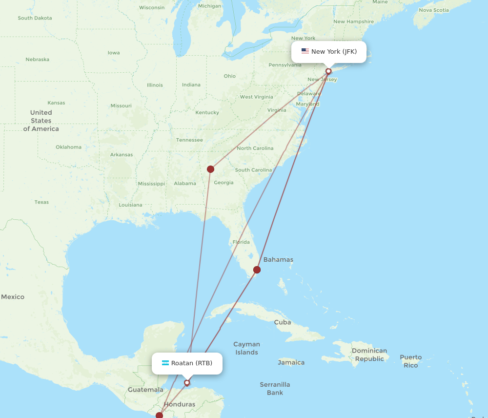 Flights from New York to Roatan JFK to RTB Flight Routes